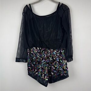 A Wish Come True Black Mesh Top Sequin Shorts Dance Costume, Size Large Adult